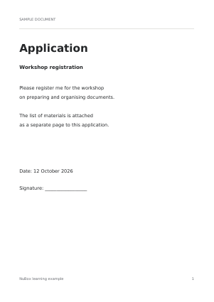 Application as the first page of the combined PDF